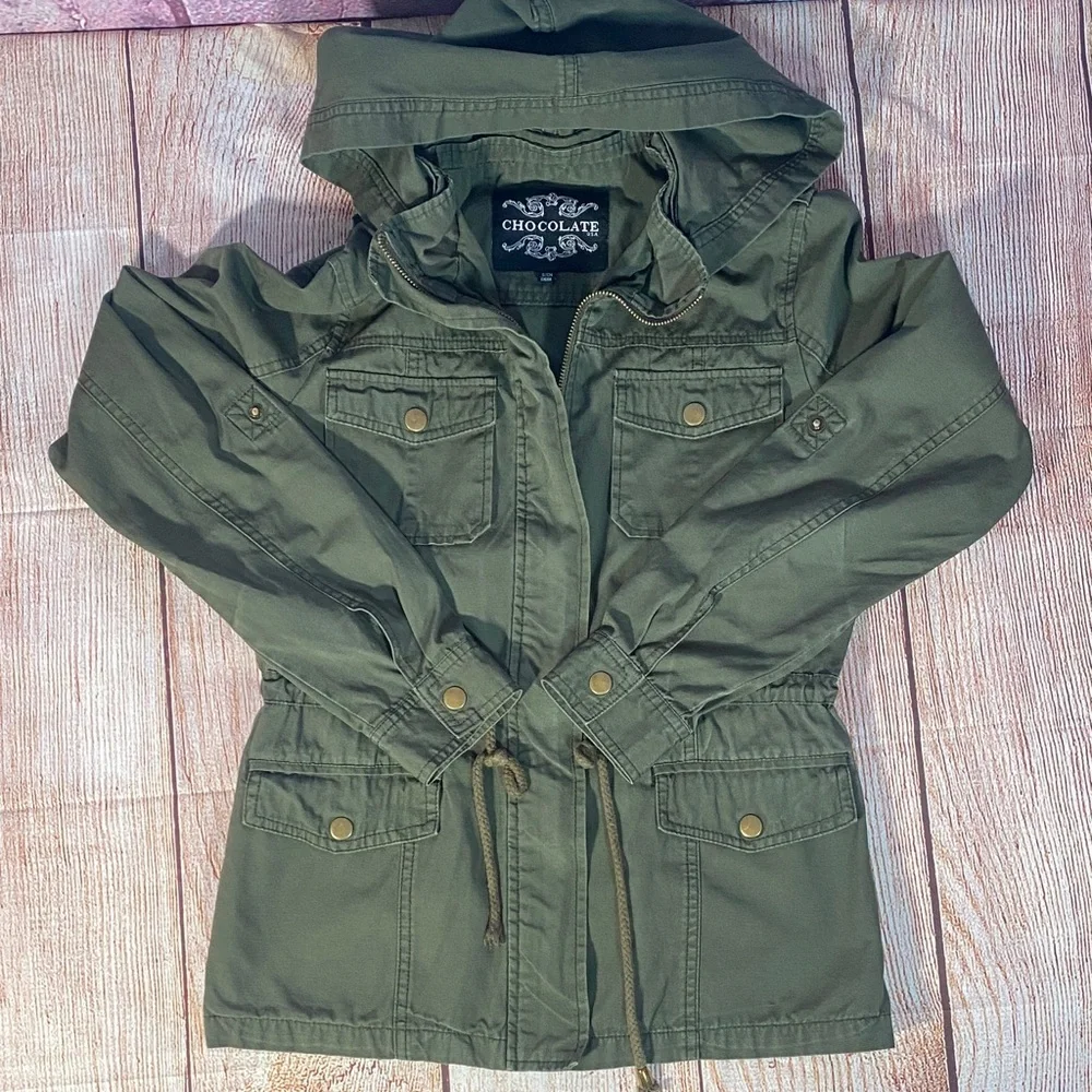 Chocolate Utility Jacket Olive Green Womens S Hooded - Picture 6 of 11